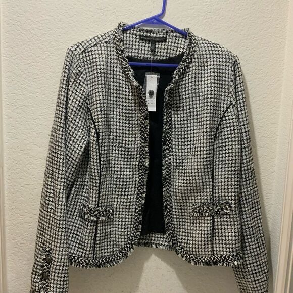 WHITE HOUSE BLACK MARKET | Black/White Tweed Blazer | Size L - Picture 1 of 10